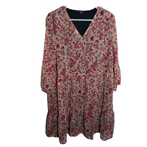 Esmara Dress Women's 12 Mini Tiered Long Sleeve Lined Floral Brown Pink